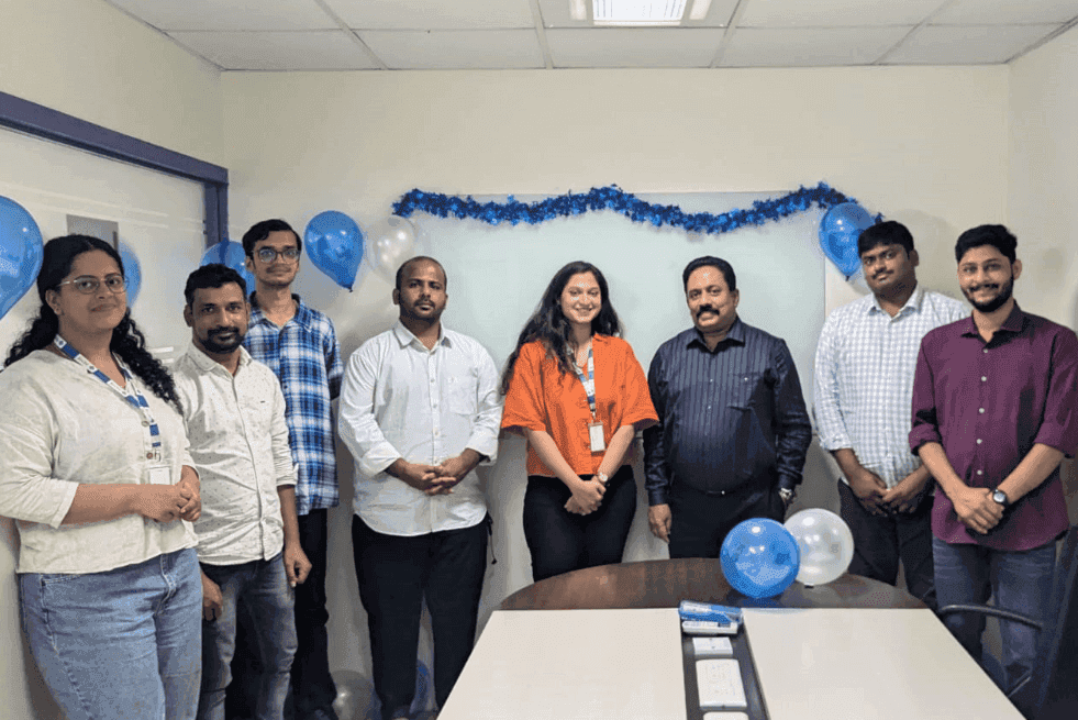 ACME Global India team celebrating 1st anniversary with balloons 2024